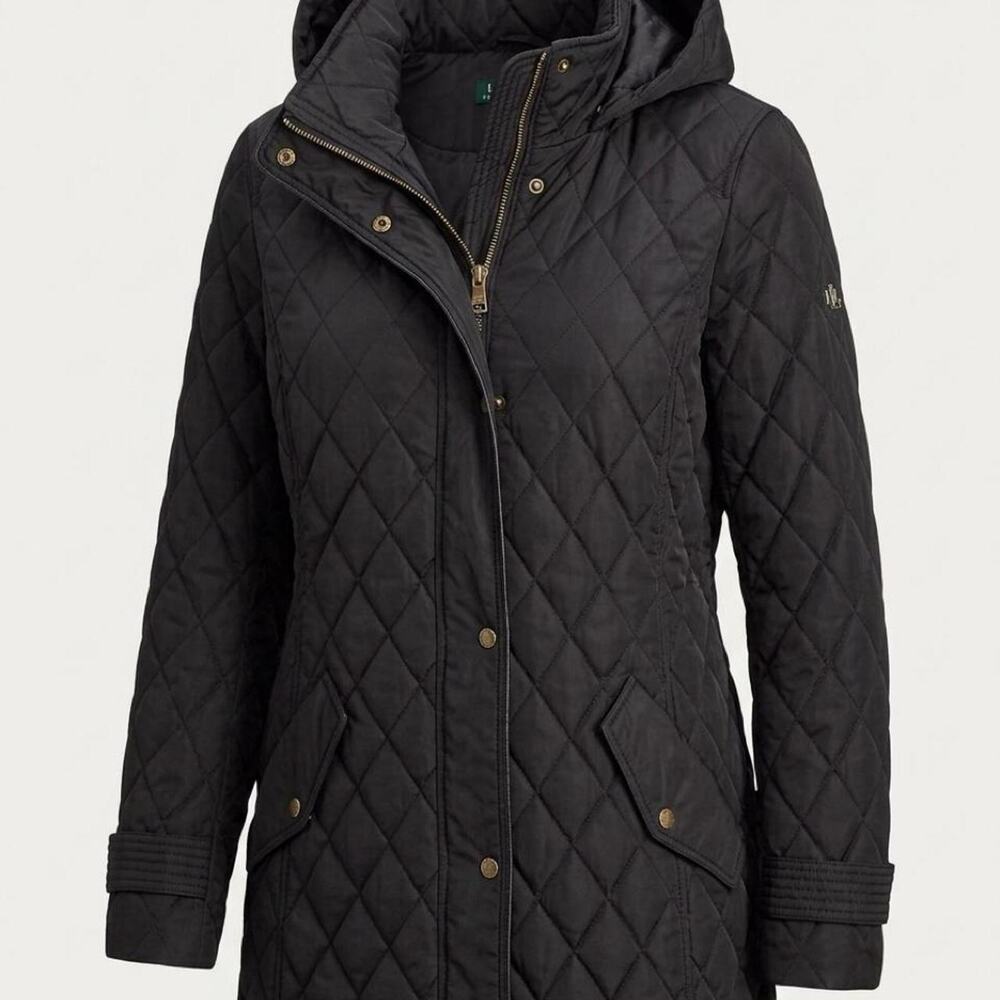 Lauren Ralph Lauren Women's Size Small Black Diamond Quilted Hooded Jacket
